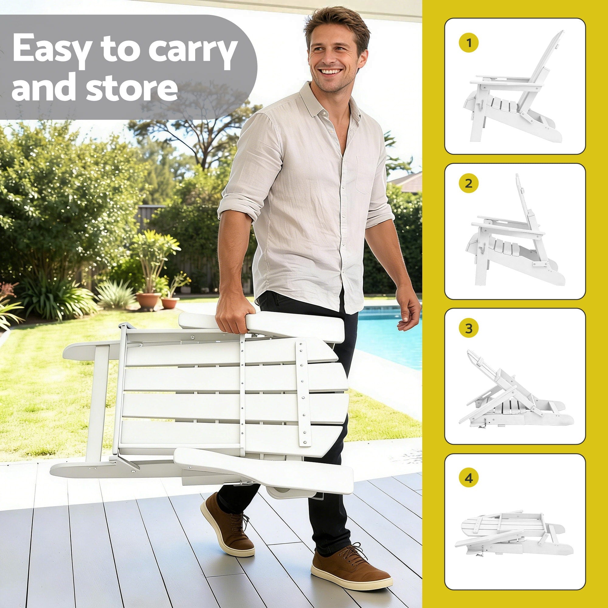 Outdoor Chairs Folding Adirondack Beach Chair HDPE Sun Lounge Patio Furniture Garden White - Furniture > Outdoor > Outdoor Chairs - Rivercity House & Home Co. (ABN 18 642 972 209) - Affordable Modern Furniture Australia