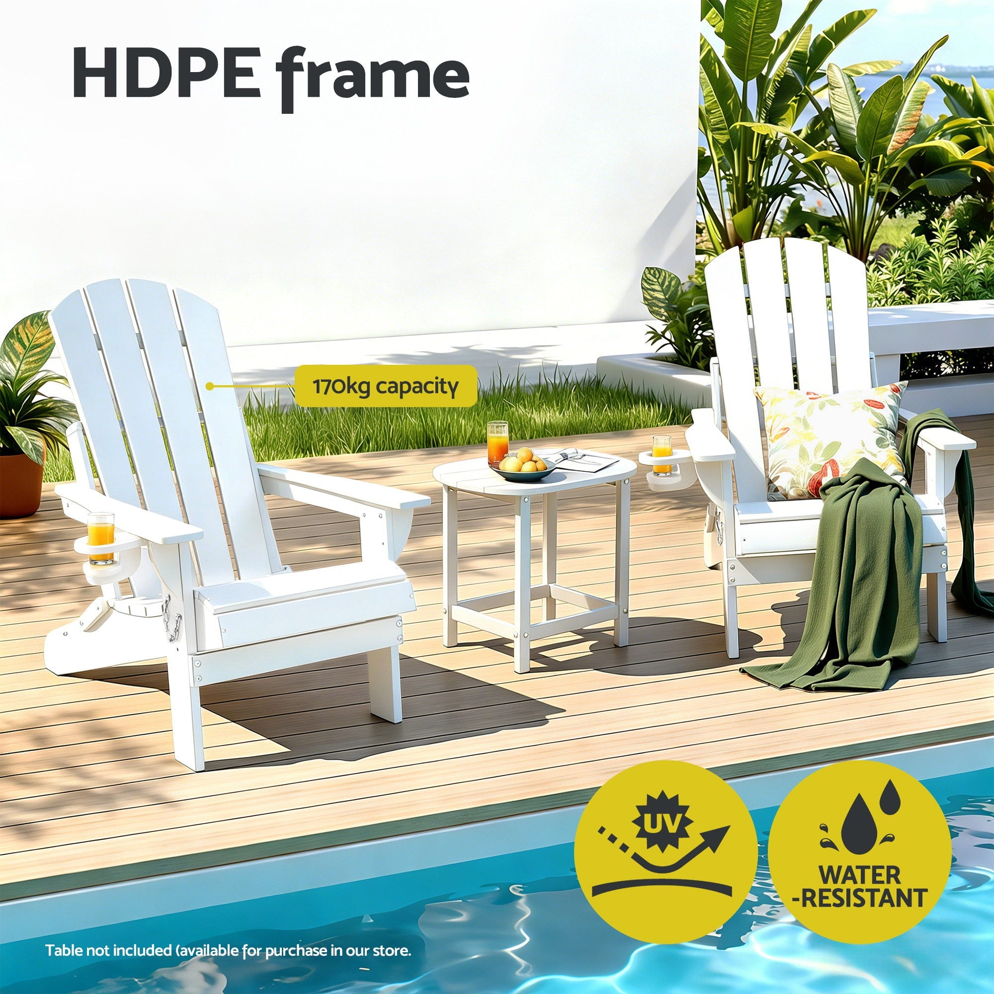 Outdoor Chairs Folding Adirondack Beach Chair HDPE Sun Lounge Patio Furniture Garden White - Furniture > Outdoor > Outdoor Chairs - Rivercity House & Home Co. (ABN 18 642 972 209) - Affordable Modern Furniture Australia