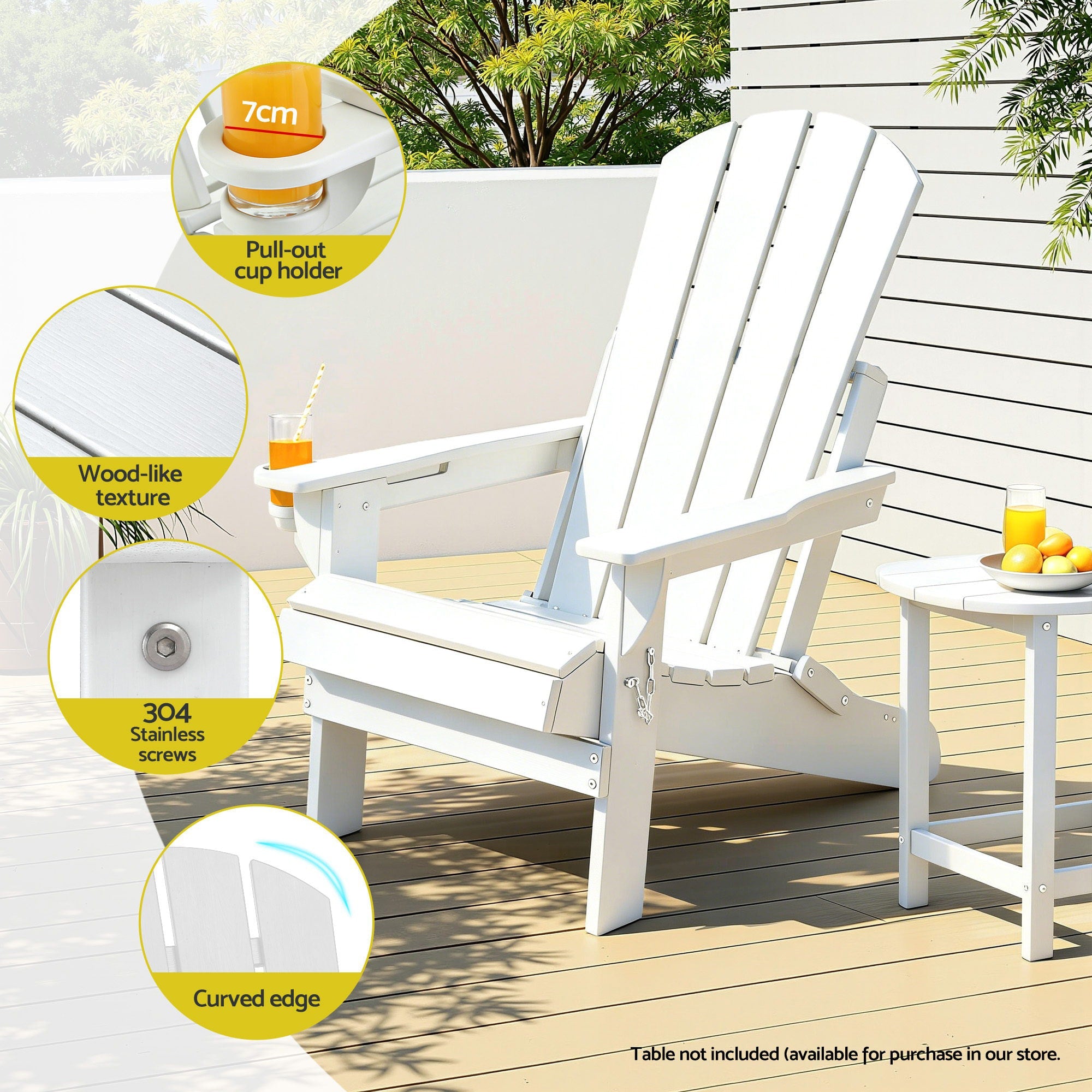 Outdoor Chairs Folding Adirondack Beach Chair HDPE Sun Lounge Patio Furniture Garden White - Furniture > Outdoor > Outdoor Chairs - Rivercity House & Home Co. (ABN 18 642 972 209) - Affordable Modern Furniture Australia