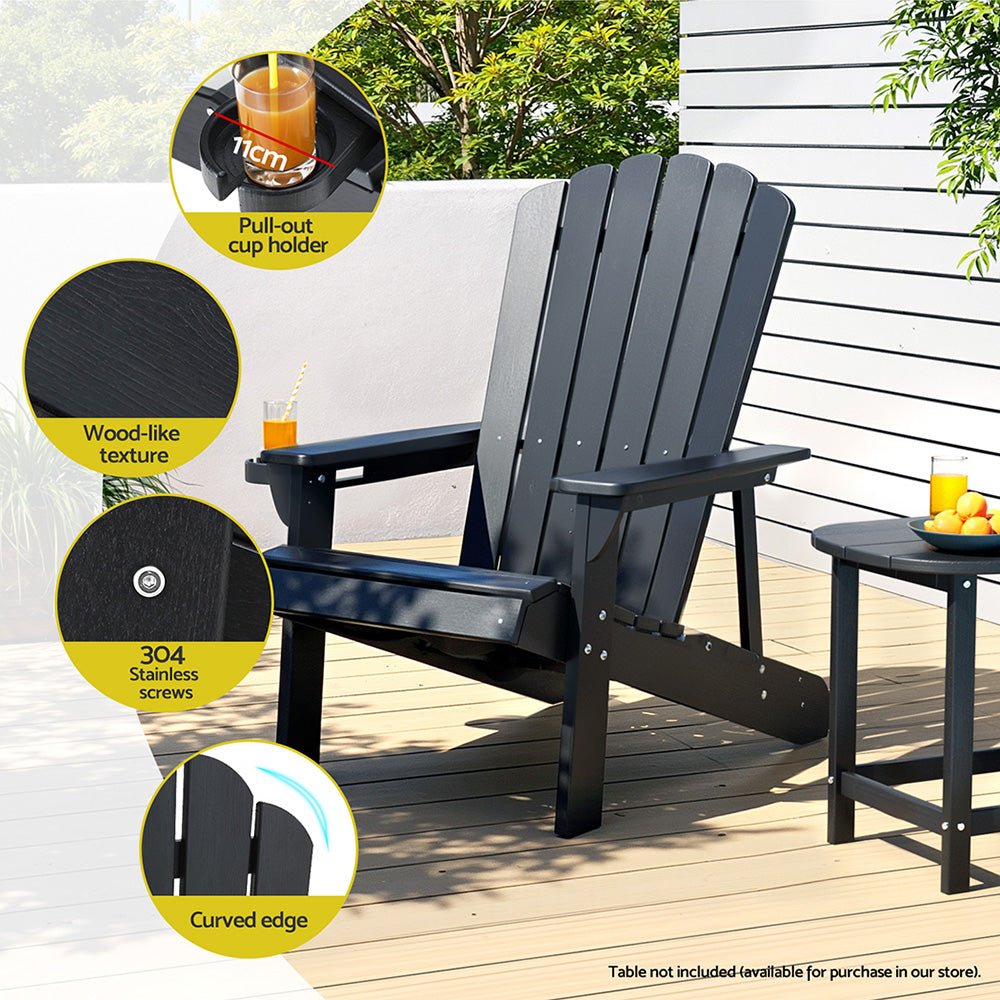 Outdoor Chairs HDPE Adirondack Beach Chair Sun Lounge Patio Furniture Garden Black - Furniture > Outdoor > Outdoor Chairs - Rivercity House & Home Co. (ABN 18 642 972 209) - Affordable Modern Furniture Australia