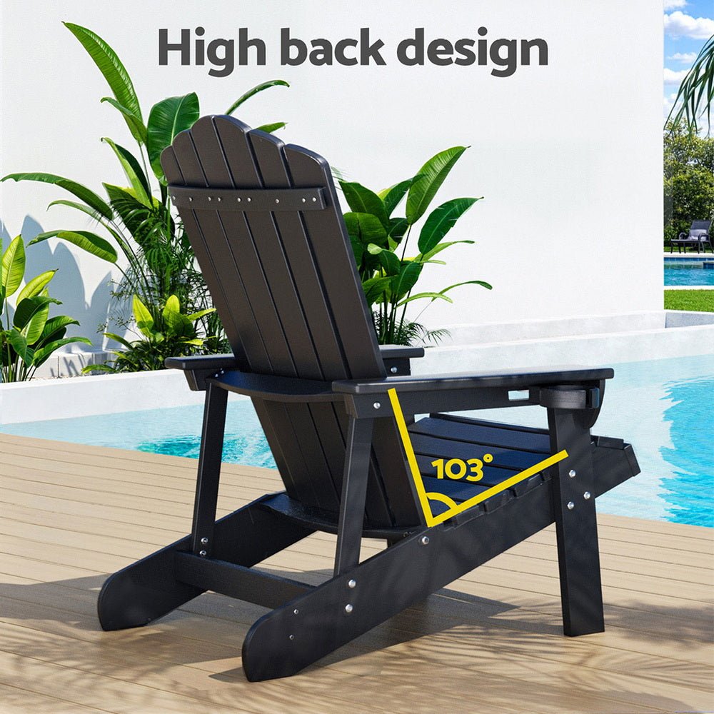 Outdoor Chairs HDPE Adirondack Beach Chair Sun Lounge Patio Furniture Garden Black - Furniture > Outdoor > Outdoor Chairs - Rivercity House & Home Co. (ABN 18 642 972 209) - Affordable Modern Furniture Australia