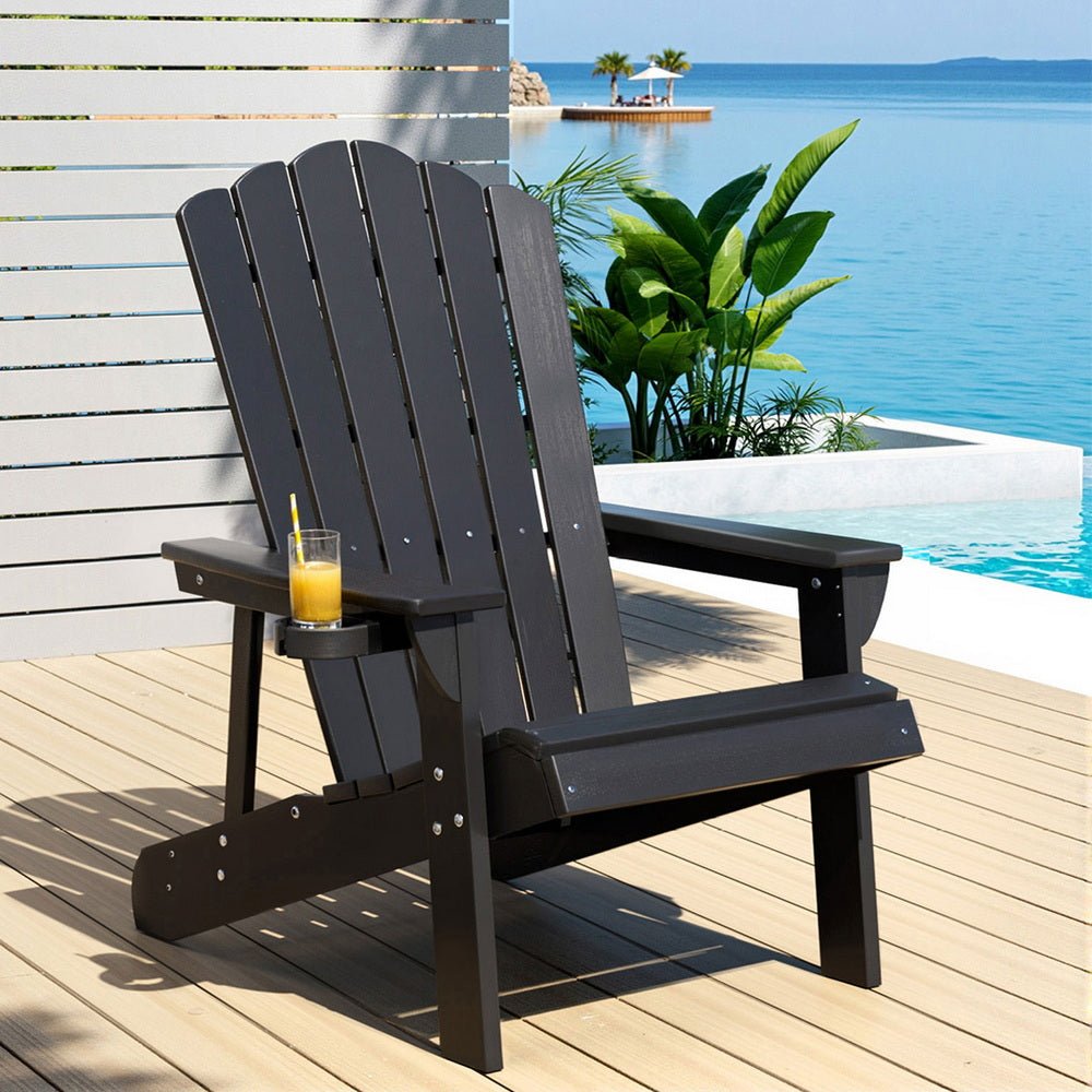 Outdoor Chairs HDPE Adirondack Beach Chair Sun Lounge Patio Furniture Garden Black - Furniture > Outdoor > Outdoor Chairs - Rivercity House & Home Co. (ABN 18 642 972 209) - Affordable Modern Furniture Australia