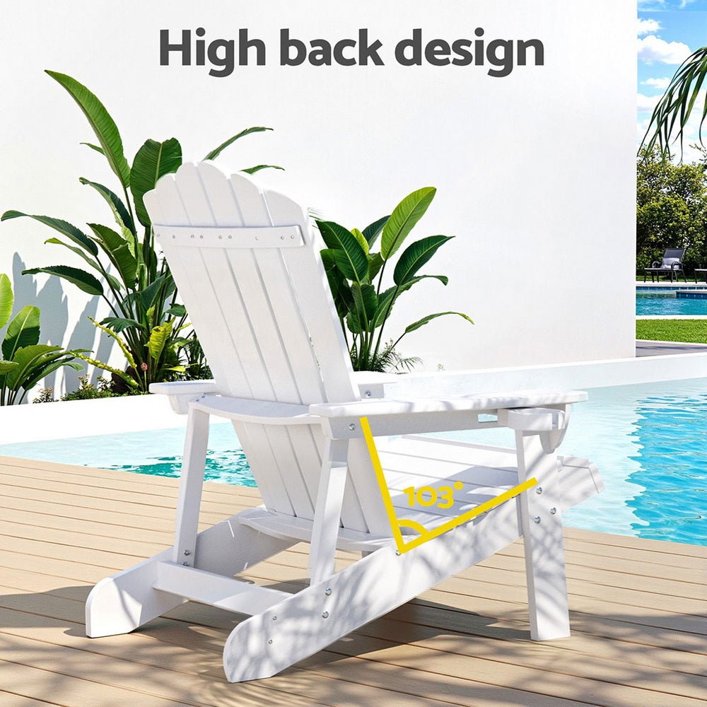 Outdoor Chairs HDPE Adirondack Beach Chair Sun Lounge Patio Furniture Garden white - Furniture > Outdoor > Outdoor Chairs - Rivercity House & Home Co. (ABN 18 642 972 209) - Affordable Modern Furniture Australia