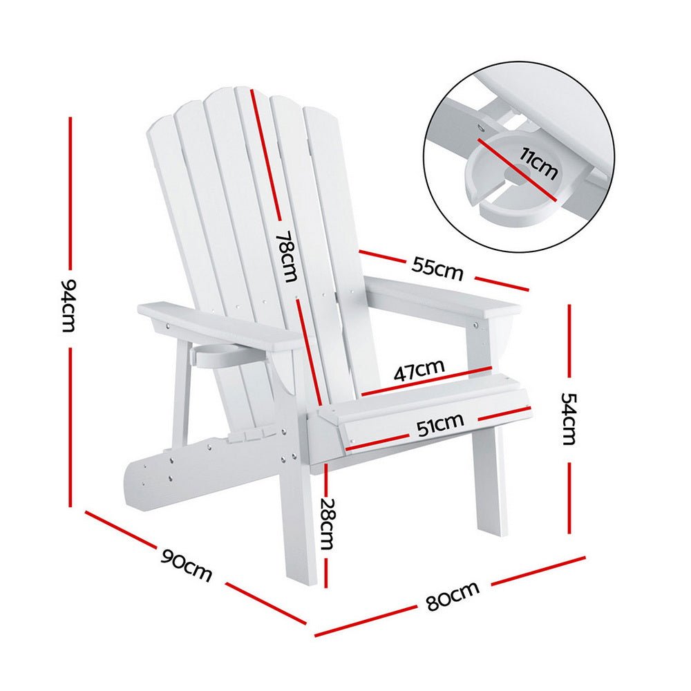 Outdoor Chairs HDPE Adirondack Beach Chair Sun Lounge Patio Furniture Garden white - Furniture > Outdoor > Outdoor Chairs - Rivercity House & Home Co. (ABN 18 642 972 209) - Affordable Modern Furniture Australia