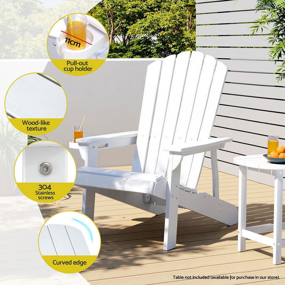 Outdoor Chairs HDPE Adirondack Beach Chair Sun Lounge Patio Furniture Garden white - Furniture > Outdoor > Outdoor Chairs - Rivercity House & Home Co. (ABN 18 642 972 209) - Affordable Modern Furniture Australia