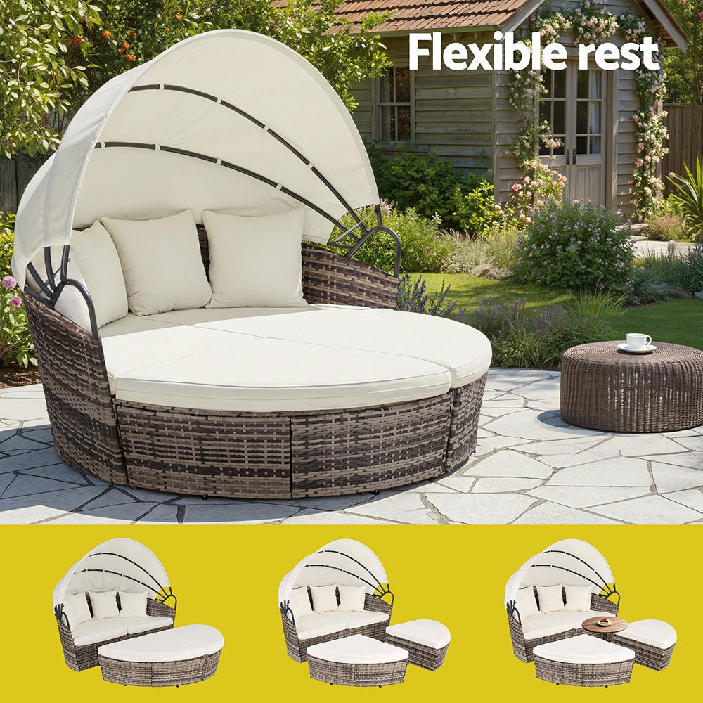 Outdoor Day Bed Sun Lounge Setting Wicker Lounger Furniture Patio Beige Set of 3 - Furniture > Sofas > Sofas & Sofa Beds - Rivercity House & Home Co. (ABN 18 642 972 209) - Affordable Modern Furniture Australia