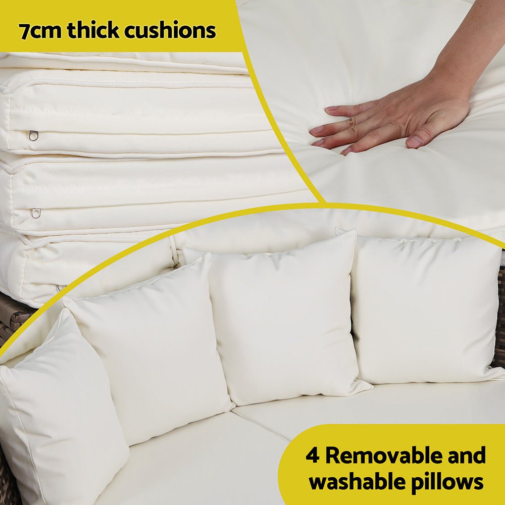 Outdoor Day Bed Sun Lounge Setting Wicker Lounger Furniture Patio Beige Set of 3 - Furniture > Sofas > Sofas & Sofa Beds - Rivercity House & Home Co. (ABN 18 642 972 209) - Affordable Modern Furniture Australia