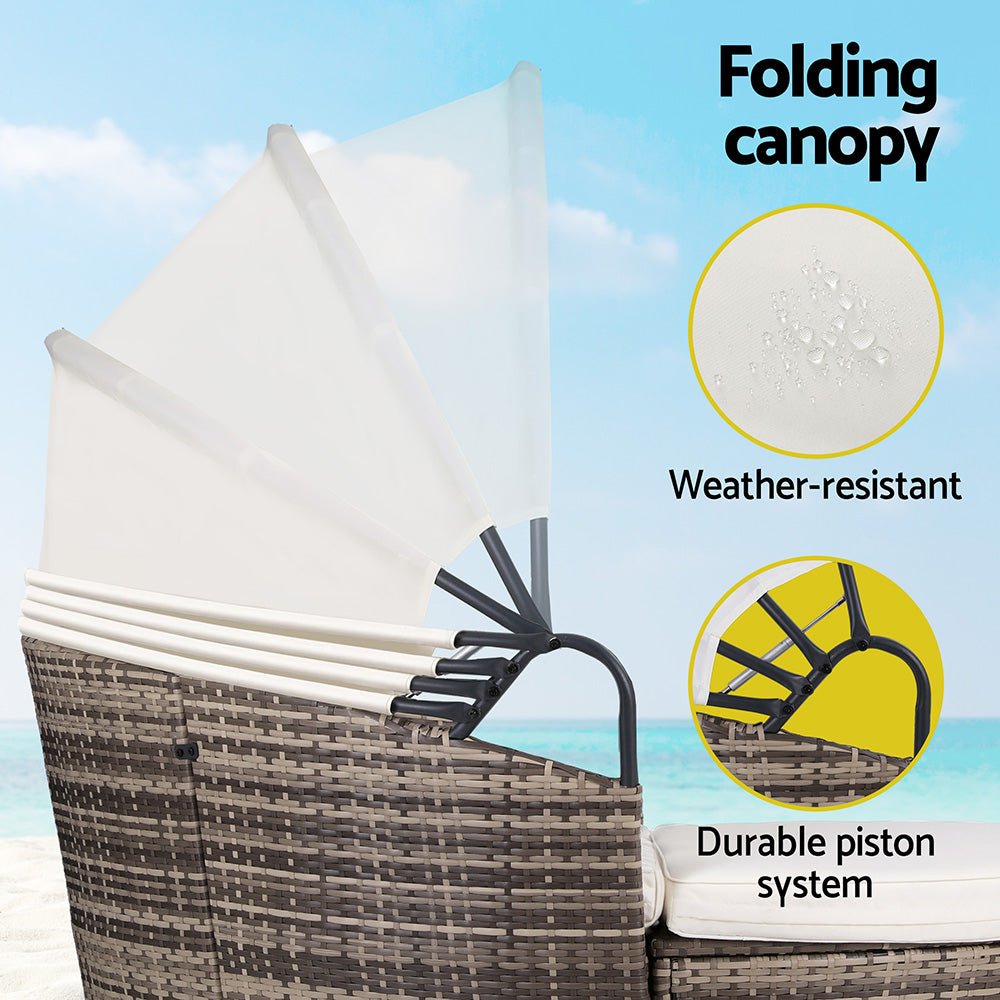 Outdoor Day Bed Sun Lounge Setting Wicker Lounger Furniture Patio Beige Set of 3 - Furniture > Sofas > Sofas & Sofa Beds - Rivercity House & Home Co. (ABN 18 642 972 209) - Affordable Modern Furniture Australia