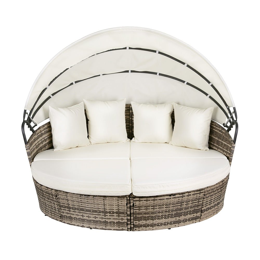 Outdoor Day Bed Sun Lounge Setting Wicker Lounger Furniture Patio Beige Set of 3 - Furniture > Sofas > Sofas & Sofa Beds - Rivercity House & Home Co. (ABN 18 642 972 209) - Affordable Modern Furniture Australia