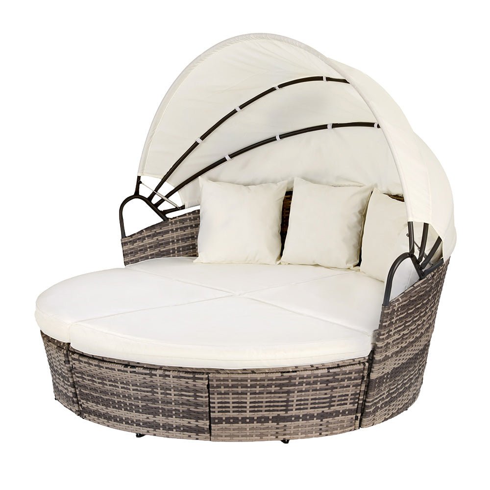 Outdoor Day Bed Sun Lounge Setting Wicker Lounger Furniture Patio Beige Set of 3 - Furniture > Sofas > Sofas & Sofa Beds - Rivercity House & Home Co. (ABN 18 642 972 209) - Affordable Modern Furniture Australia