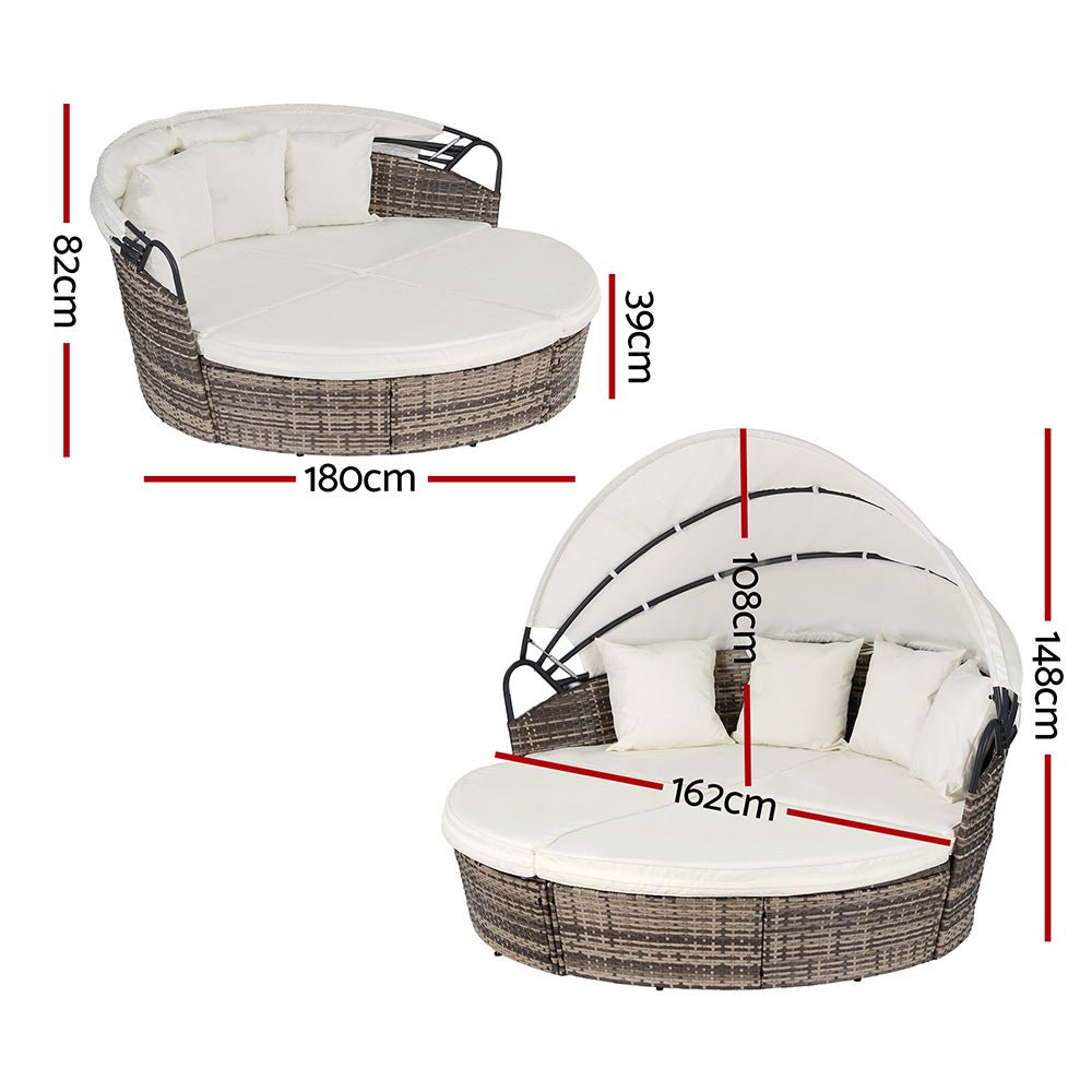 Outdoor Day Bed Sun Lounge Setting Wicker Lounger Furniture Patio Beige Set of 3 - Furniture > Sofas > Sofas & Sofa Beds - Rivercity House & Home Co. (ABN 18 642 972 209) - Affordable Modern Furniture Australia
