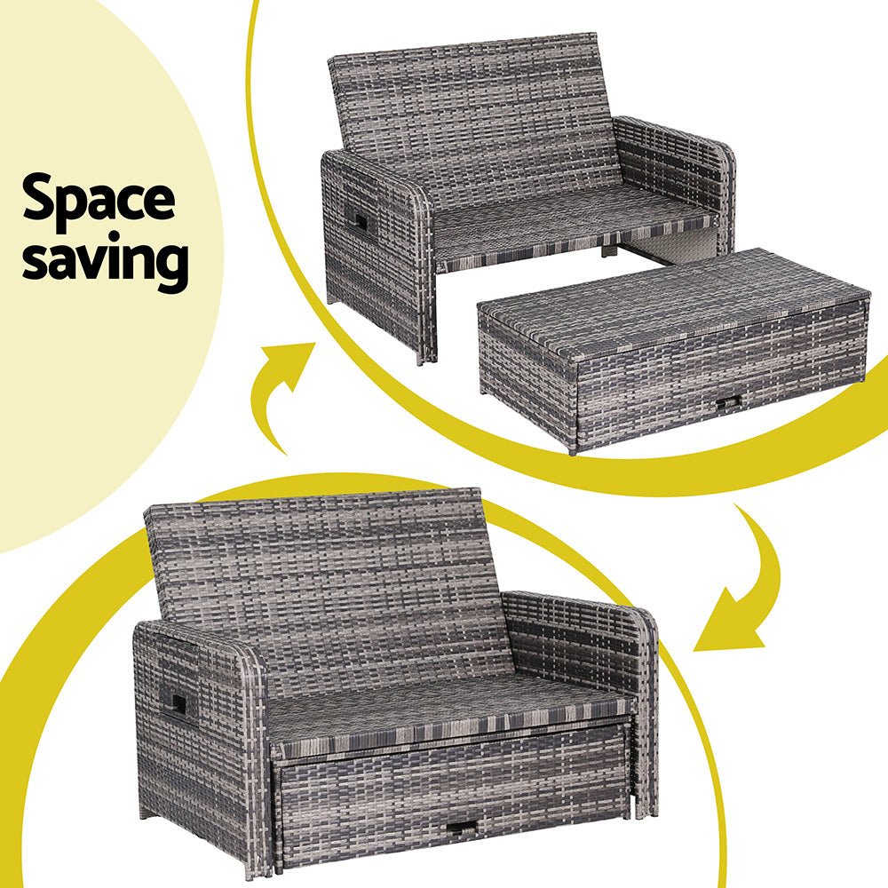 Outdoor Day Bed Sun Lounge Setting Wicker Lounger Patio Furniture Grey - Furniture > Sofas > Sofas & Sofa Beds - Rivercity House & Home Co. (ABN 18 642 972 209) - Affordable Modern Furniture Australia