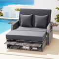 Outdoor Day Bed Wicker Lounger Patio Furniture with Adjustable Backrest and Ottoman - Grey