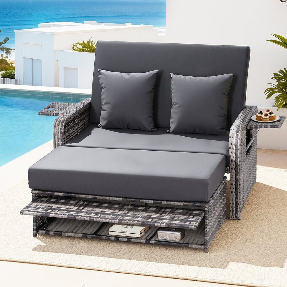 Outdoor Day Bed Sun Lounge Setting Wicker Lounger Patio Furniture Grey - Furniture > Sofas > Sofas & Sofa Beds - Rivercity House & Home Co. (ABN 18 642 972 209) - Affordable Modern Furniture Australia