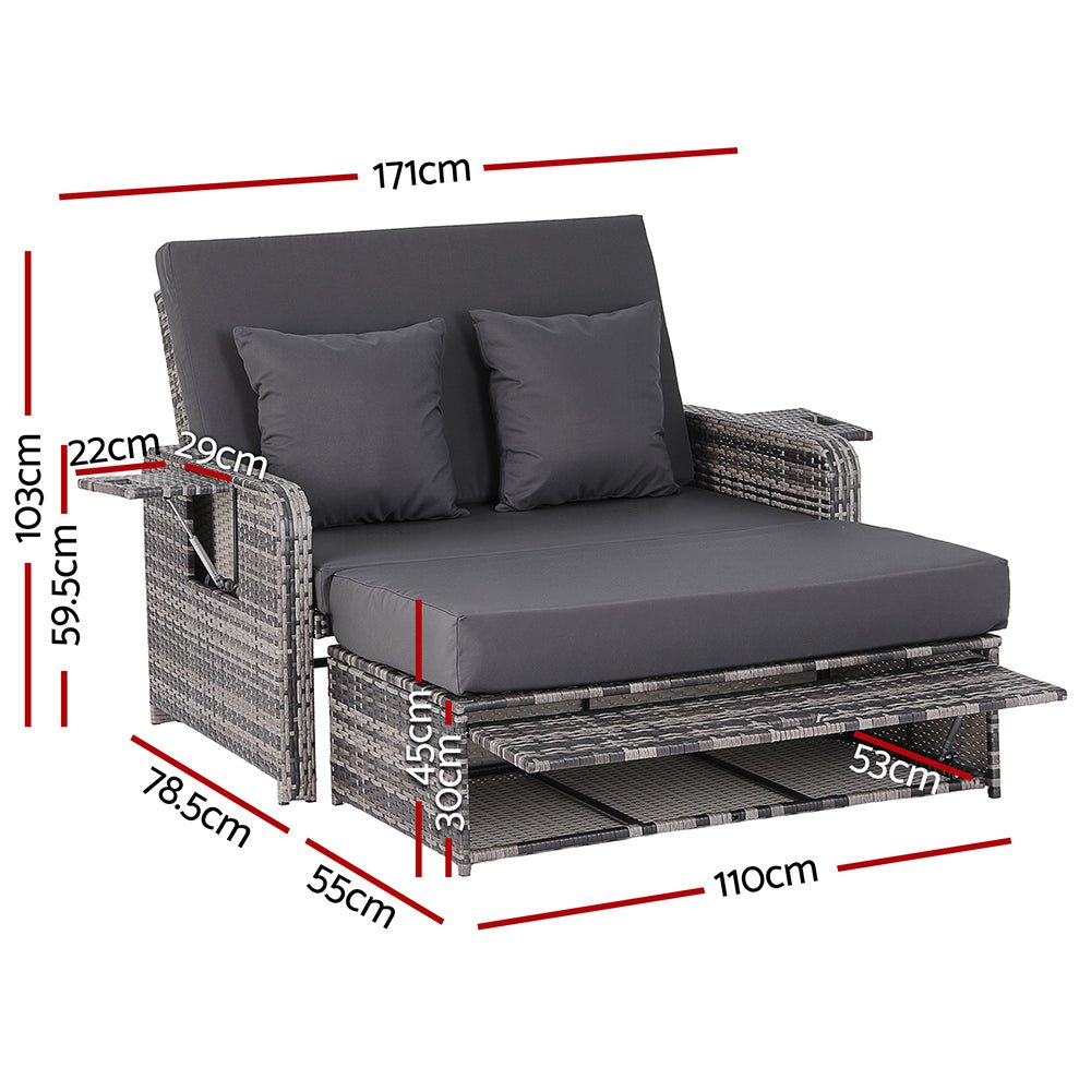 Outdoor Day Bed Sun Lounge Setting Wicker Lounger Patio Furniture Grey - Furniture > Sofas > Sofas & Sofa Beds - Rivercity House & Home Co. (ABN 18 642 972 209) - Affordable Modern Furniture Australia