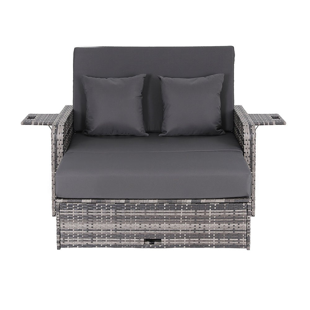 Outdoor Day Bed Sun Lounge Setting Wicker Lounger Patio Furniture Grey - Furniture > Sofas > Sofas & Sofa Beds - Rivercity House & Home Co. (ABN 18 642 972 209) - Affordable Modern Furniture Australia