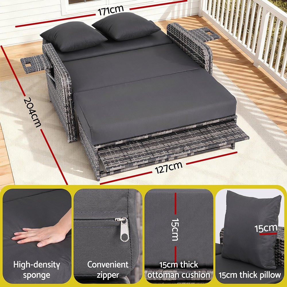 Outdoor Day Bed Sun Lounge Setting Wicker Lounger Patio Furniture Grey - Furniture > Sofas > Sofas & Sofa Beds - Rivercity House & Home Co. (ABN 18 642 972 209) - Affordable Modern Furniture Australia