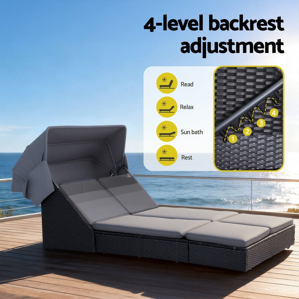 Outdoor Day Bed Sun Lounge Setting Wicker Lounger Patio Furniture - Furniture > Sofas > Sofas & Sofa Beds - Rivercity House & Home Co. (ABN 18 642 972 209) - Affordable Modern Furniture Australia