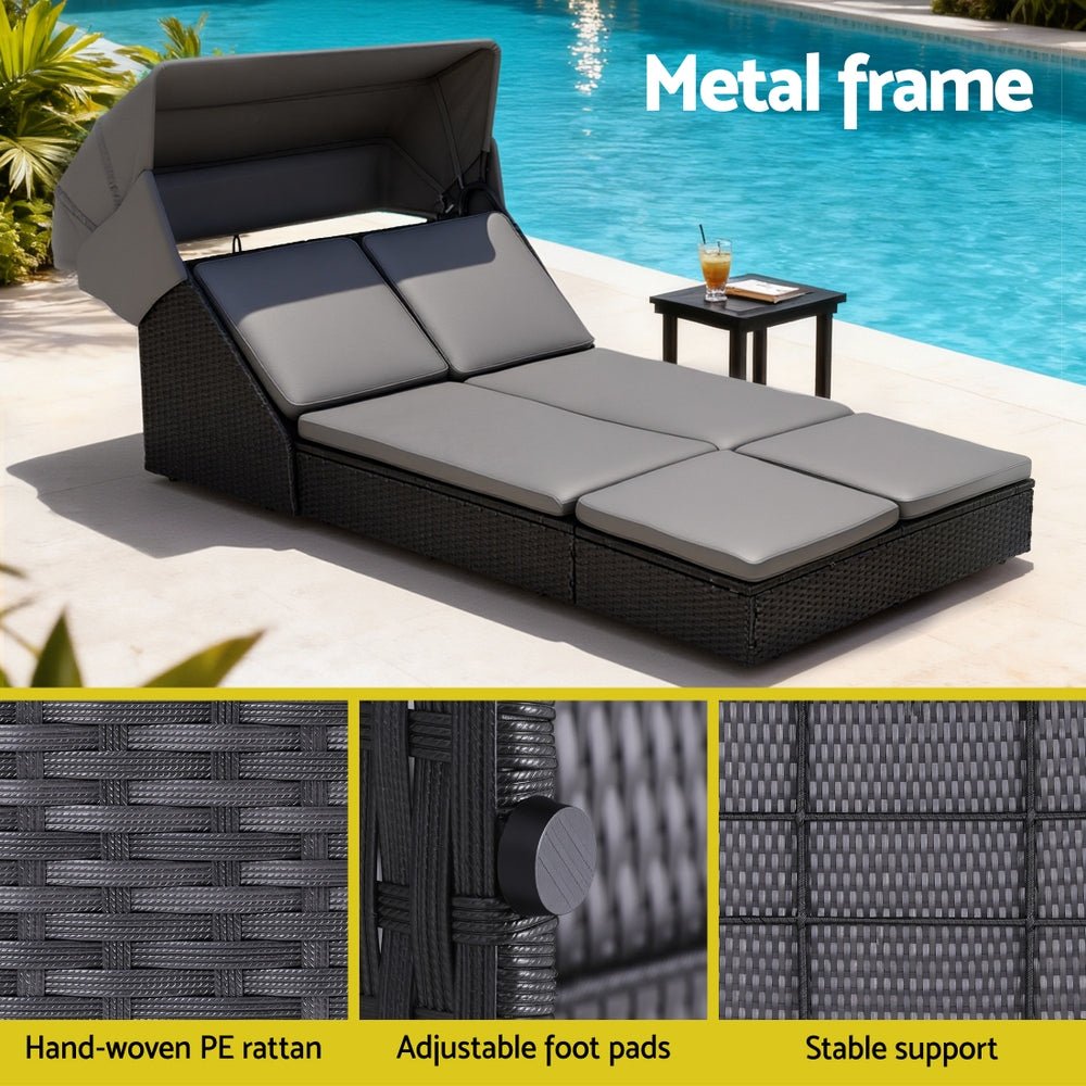 Outdoor Day Bed Sun Lounge Setting Wicker Lounger Patio Furniture - Furniture > Sofas > Sofas & Sofa Beds - Rivercity House & Home Co. (ABN 18 642 972 209) - Affordable Modern Furniture Australia