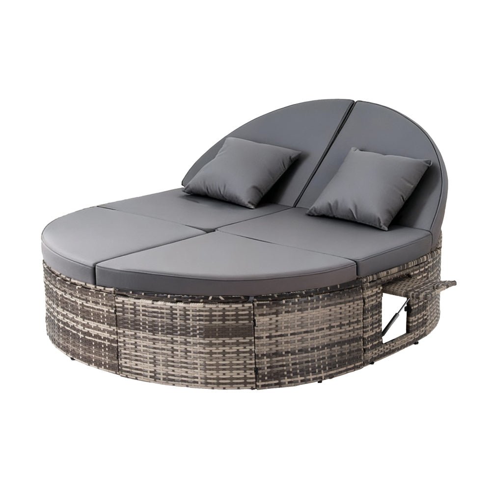 Outdoor Day Bed Sun Lounge Setting Wicker Lounger Patio Furniture w/ Retractable Side Tray - Furniture > Outdoor > Outdoor Chairs - Rivercity House & Home Co. (ABN 18 642 972 209) - Affordable Modern Furniture Australia