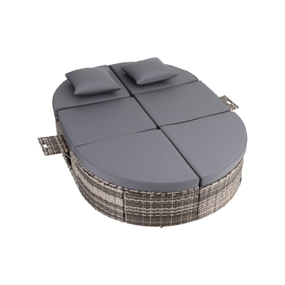 Outdoor Day Bed Sun Lounge Setting Wicker Lounger Patio Furniture w/ Retractable Side Tray - Furniture > Outdoor > Outdoor Chairs - Rivercity House & Home Co. (ABN 18 642 972 209) - Affordable Modern Furniture Australia