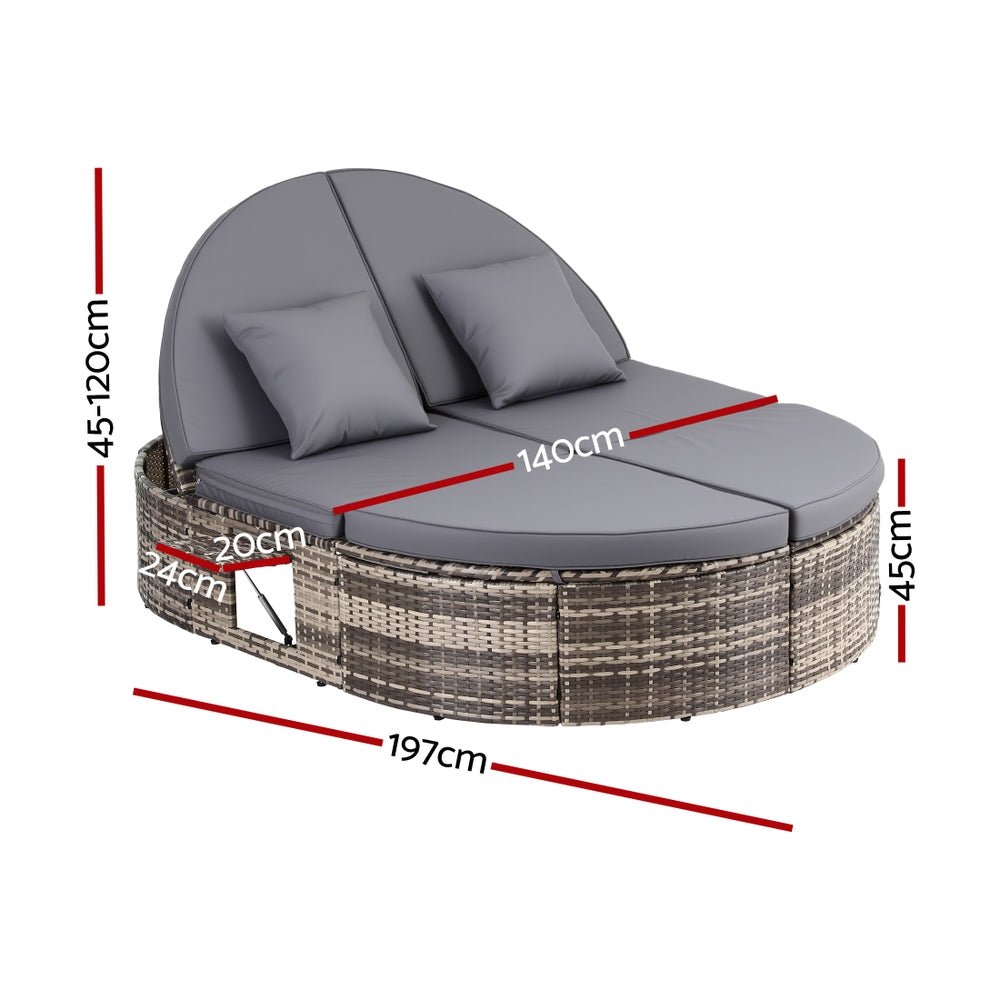 Outdoor Day Bed Sun Lounge Setting Wicker Lounger Patio Furniture w/ Retractable Side Tray - Furniture > Outdoor > Outdoor Chairs - Rivercity House & Home Co. (ABN 18 642 972 209) - Affordable Modern Furniture Australia