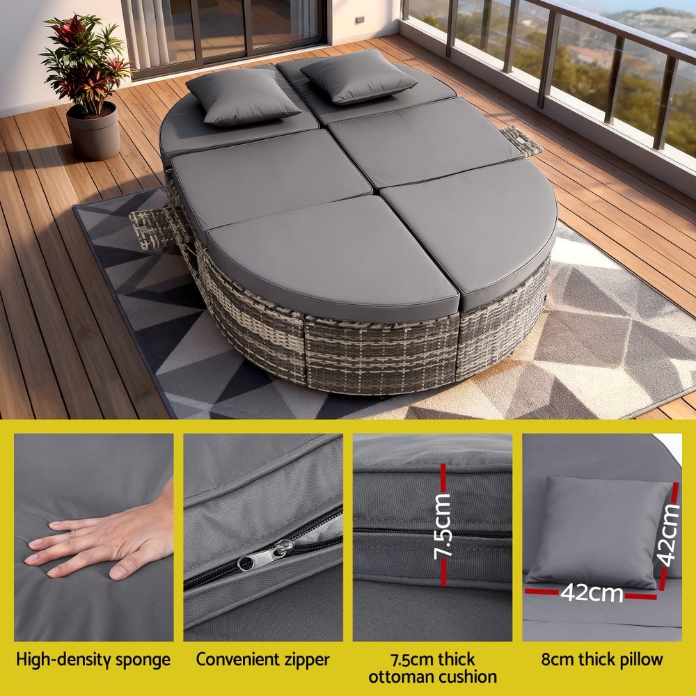 Outdoor Day Bed Sun Lounge Setting Wicker Lounger Patio Furniture w/ Retractable Side Tray - Furniture > Outdoor > Outdoor Chairs - Rivercity House & Home Co. (ABN 18 642 972 209) - Affordable Modern Furniture Australia