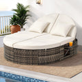 Outdoor Day Bed Sun Lounge with Retractable Side Tray - Beige