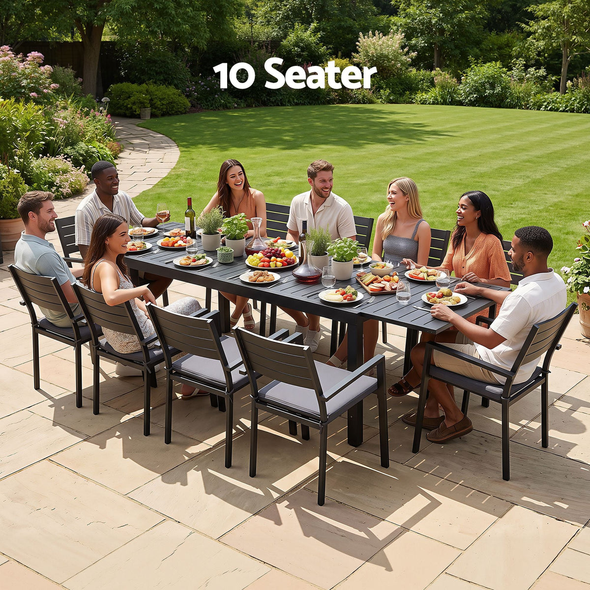 Outdoor Dining Set 11PCS Aluminum Extendable Table and Chairs Patio Furniture Black - Furniture > Outdoor > Outdoor Dining Sets - Rivercity House & Home Co. (ABN 18 642 972 209) - Affordable Modern Furniture Australia