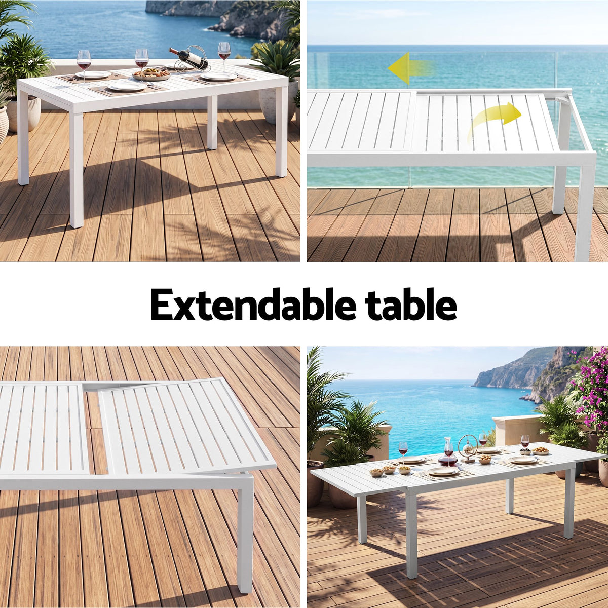 Outdoor Dining Set 11PCS Aluminum Extendable Table and Chairs Patio Furniture White - Furniture > Outdoor > Outdoor Dining Sets - Rivercity House & Home Co. (ABN 18 642 972 209) - Affordable Modern Furniture Australia
