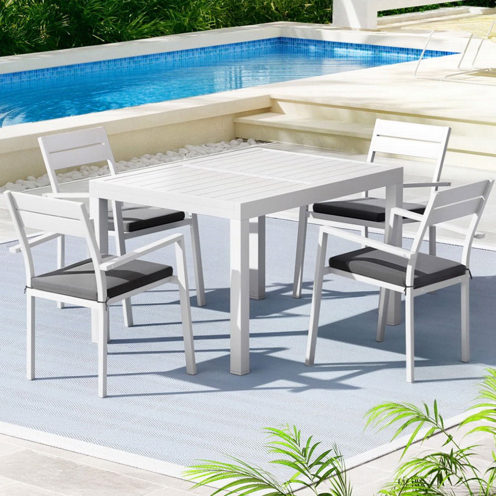 Outdoor Dining Set 5 Piece Aluminum Extendable Table Setting White - Furniture > Outdoor > Outdoor Dining Sets - Rivercity House & Home Co. (ABN 18 642 972 209) - Affordable Modern Furniture Australia