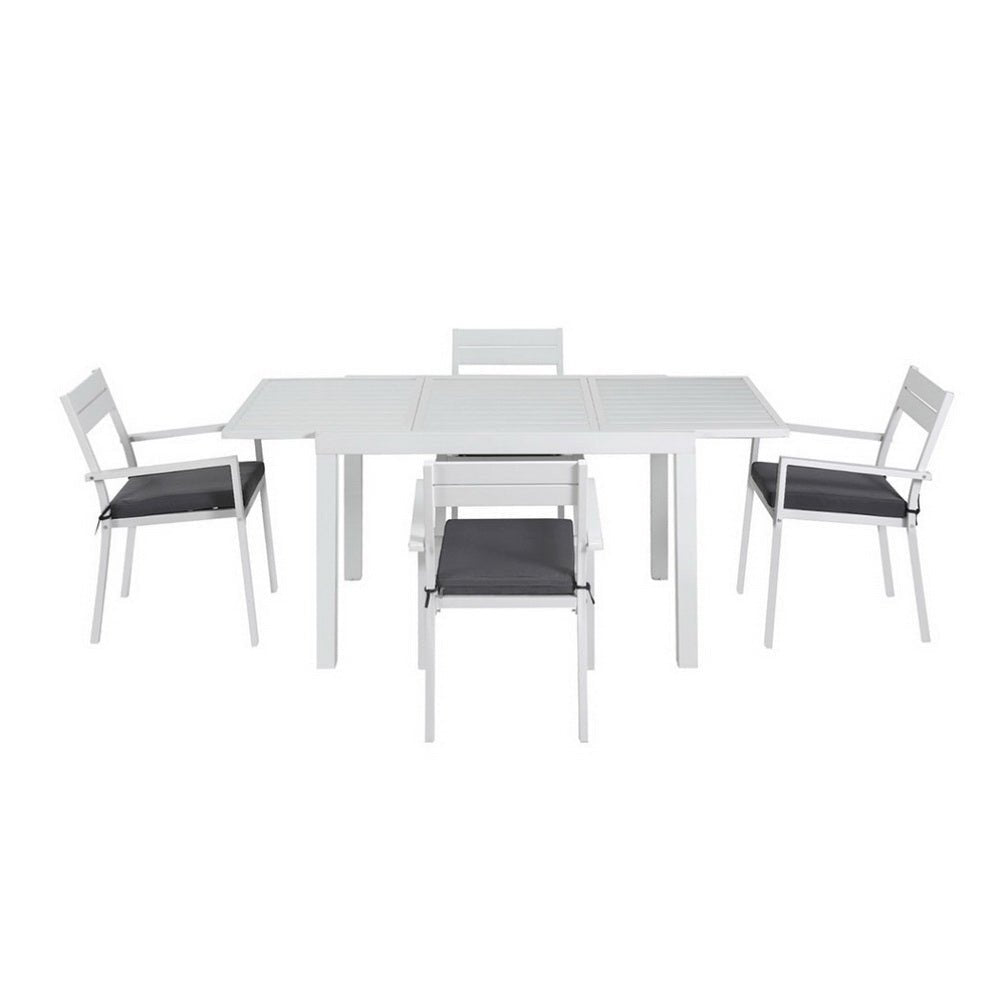 Outdoor Dining Set 5 Piece Aluminum Extendable Table Setting White - Furniture > Outdoor > Outdoor Dining Sets - Rivercity House & Home Co. (ABN 18 642 972 209) - Affordable Modern Furniture Australia