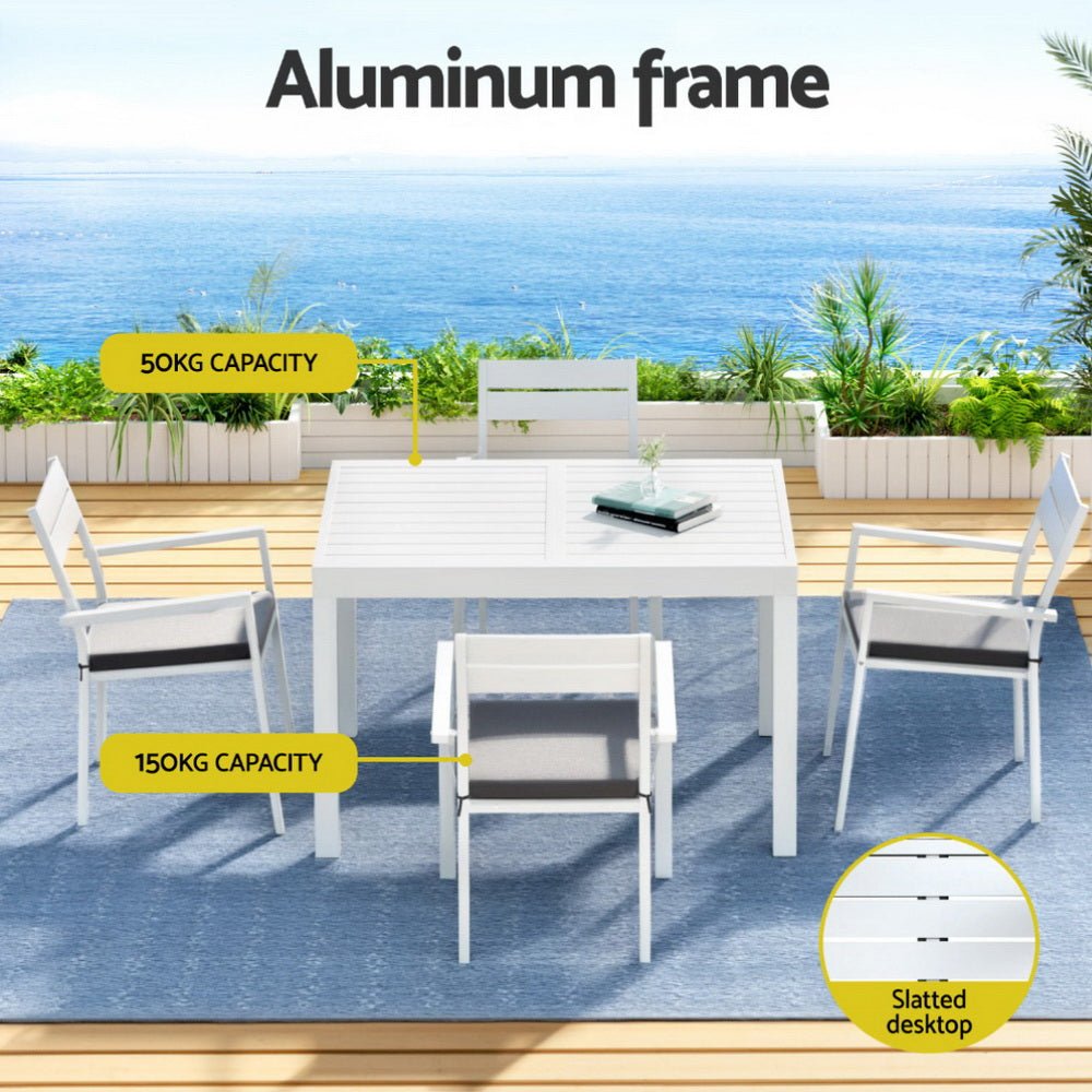 Outdoor Dining Set 5 Piece Aluminum Extendable Table Setting White - Furniture > Outdoor > Outdoor Dining Sets - Rivercity House & Home Co. (ABN 18 642 972 209) - Affordable Modern Furniture Australia