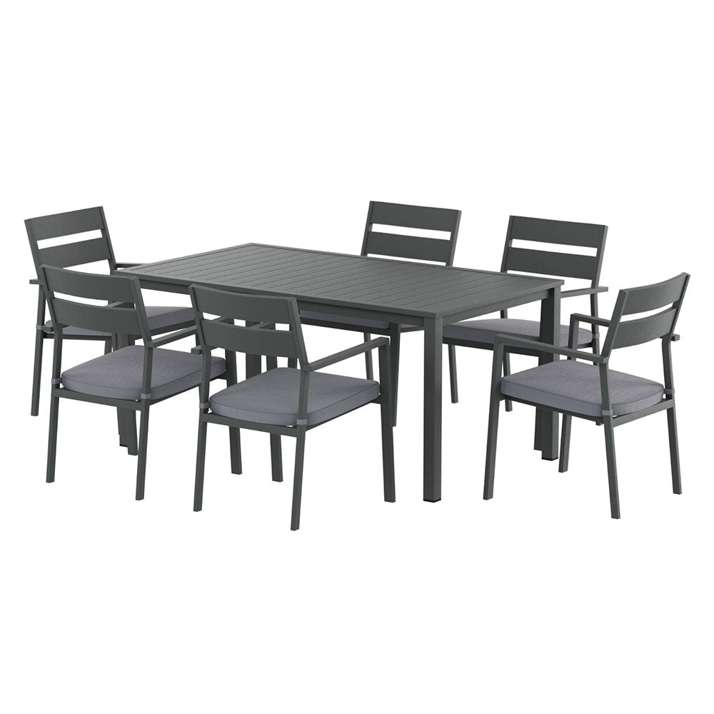 Outdoor Dining Set 7 Piece Aluminum Table Chairs Setting Black - Furniture > Outdoor > Outdoor Dining Sets - Rivercity House & Home Co. (ABN 18 642 972 209) - Affordable Modern Furniture Australia