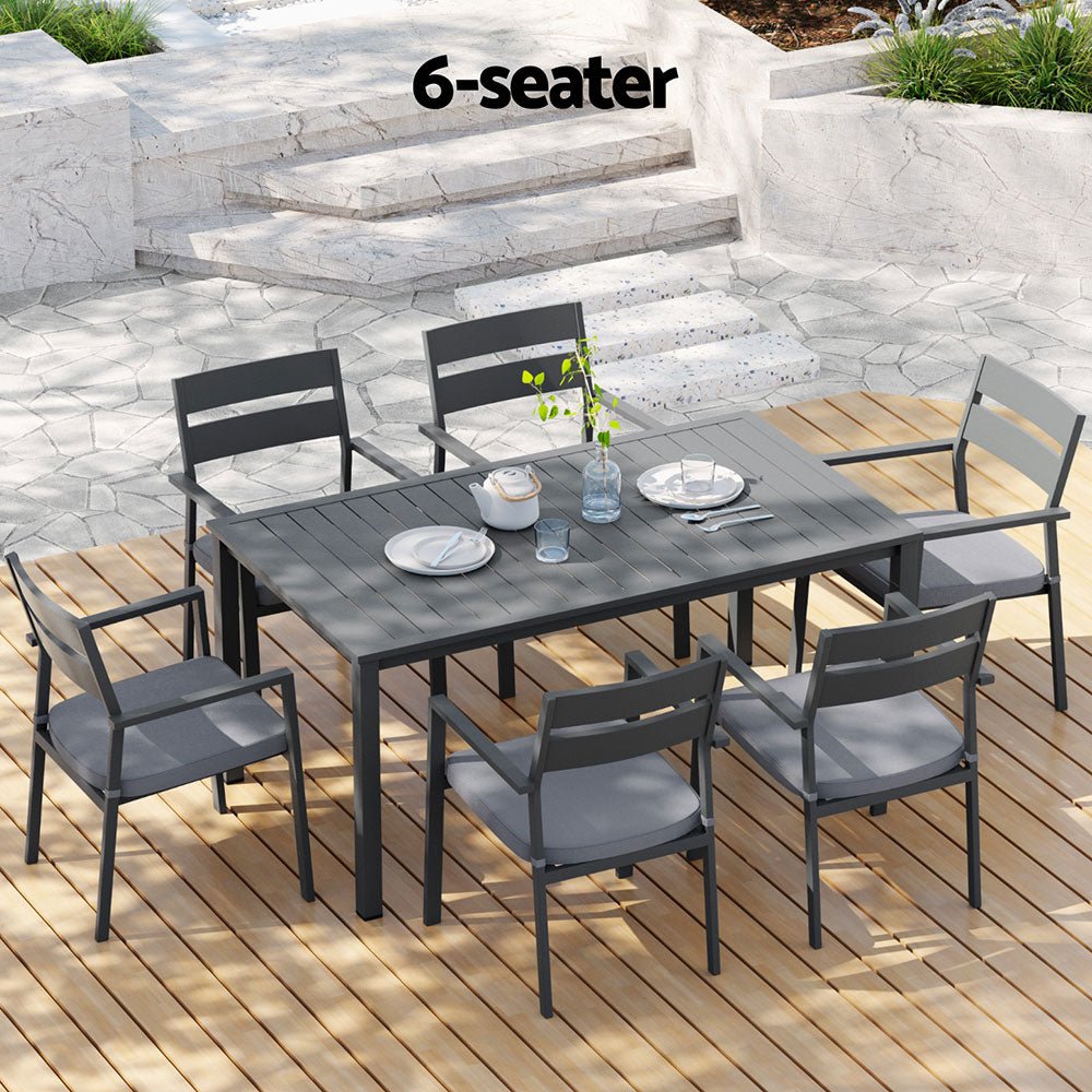 Outdoor Dining Set 7 Piece Aluminum Table Chairs Setting Black - Furniture > Outdoor > Outdoor Dining Sets - Rivercity House & Home Co. (ABN 18 642 972 209) - Affordable Modern Furniture Australia