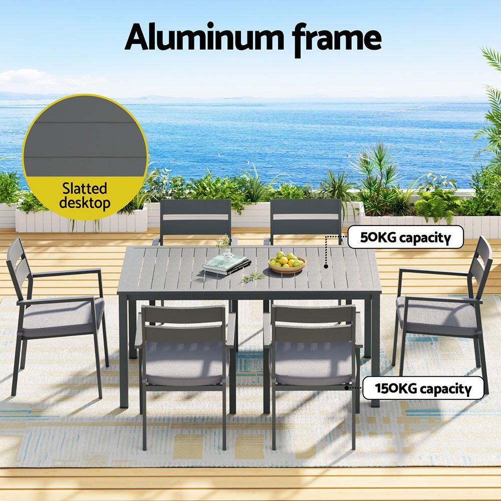 Outdoor Dining Set 7 Piece Aluminum Table Chairs Setting Black - Furniture > Outdoor > Outdoor Dining Sets - Rivercity House & Home Co. (ABN 18 642 972 209) - Affordable Modern Furniture Australia