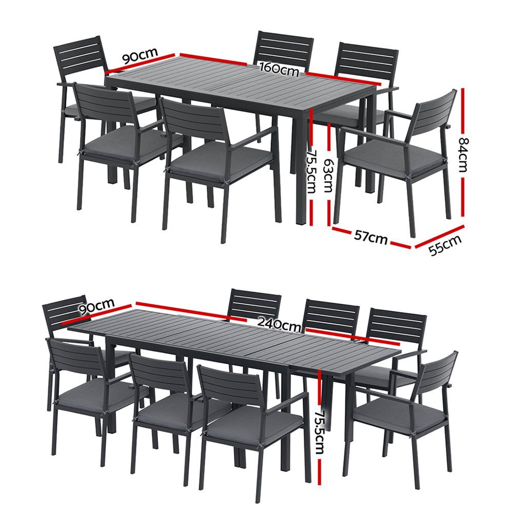 Outdoor Dining Set 9PCS Aluminum Extendable Table Chairs Patio Furniture - Furniture > Outdoor > Outdoor Dining Sets - Rivercity House & Home Co. (ABN 18 642 972 209) - Affordable Modern Furniture Australia