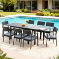 9PCS Outdoor Extendable Aluminum Dining Set with Cushions - Black Grey