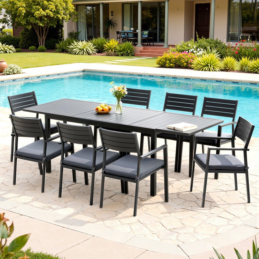 Outdoor Dining Set 9PCS Aluminum Extendable Table Chairs Patio Furniture - Furniture > Outdoor > Outdoor Dining Sets - Rivercity House & Home Co. (ABN 18 642 972 209) - Affordable Modern Furniture Australia
