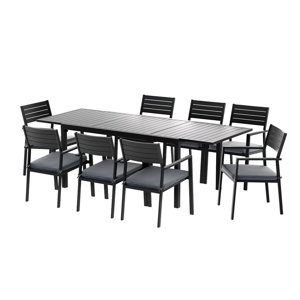 Outdoor Dining Set 9PCS Aluminum Extendable Table Chairs Patio Furniture - Furniture > Outdoor > Outdoor Dining Sets - Rivercity House & Home Co. (ABN 18 642 972 209) - Affordable Modern Furniture Australia