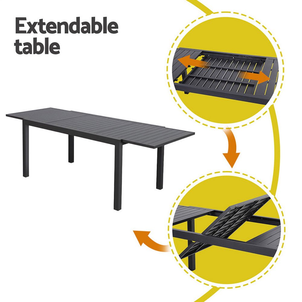 Outdoor Dining Set 9PCS Aluminum Extendable Table Chairs Patio Furniture - Furniture > Outdoor > Outdoor Dining Sets - Rivercity House & Home Co. (ABN 18 642 972 209) - Affordable Modern Furniture Australia