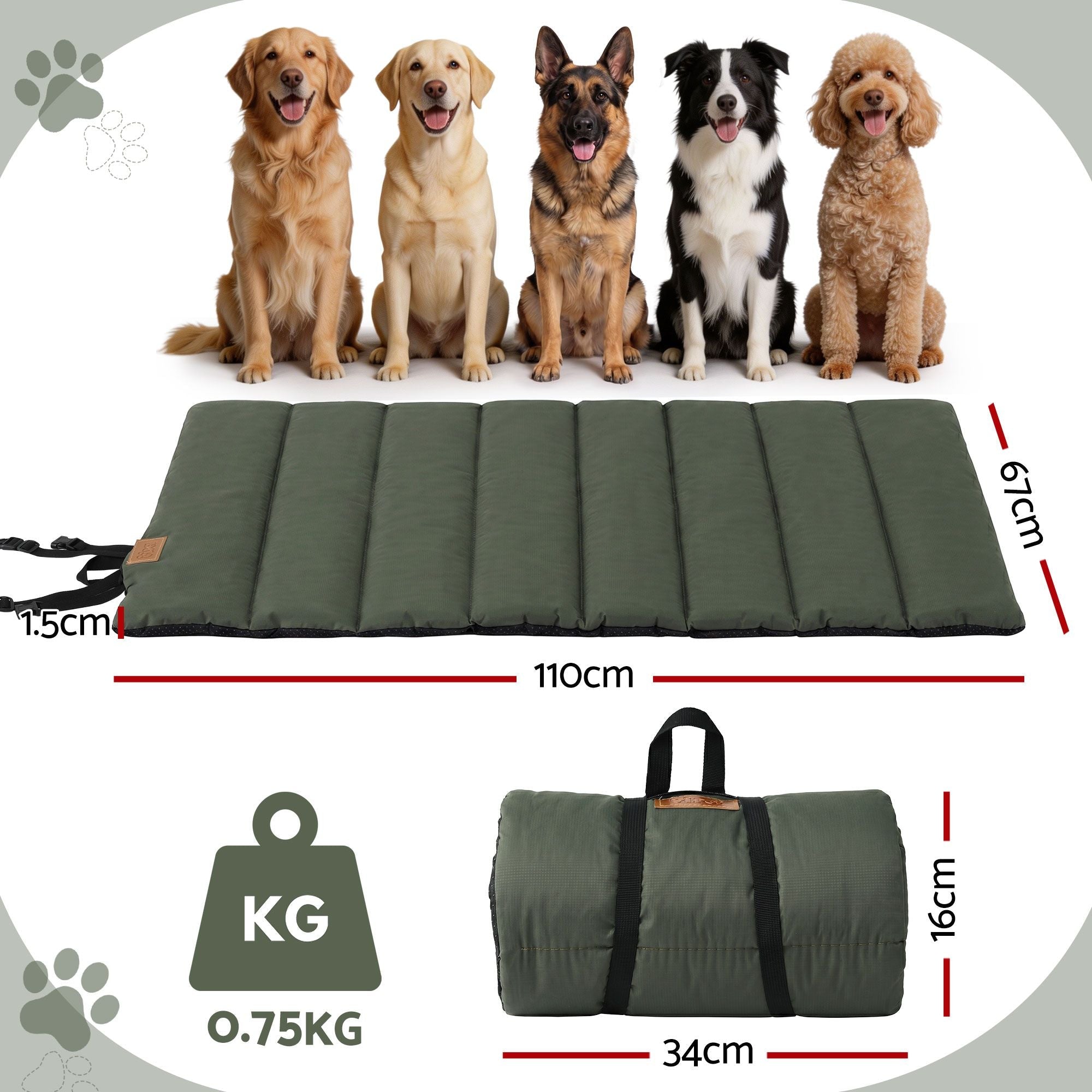Outdoor Dog Bed Large Water-resistant Washable Foldable Travel Dog Mat Green - Pet Care > Dog Supplies > Dog Beds - Rivercity House & Home Co. (ABN 18 642 972 209) - Affordable Modern Furniture Australia
