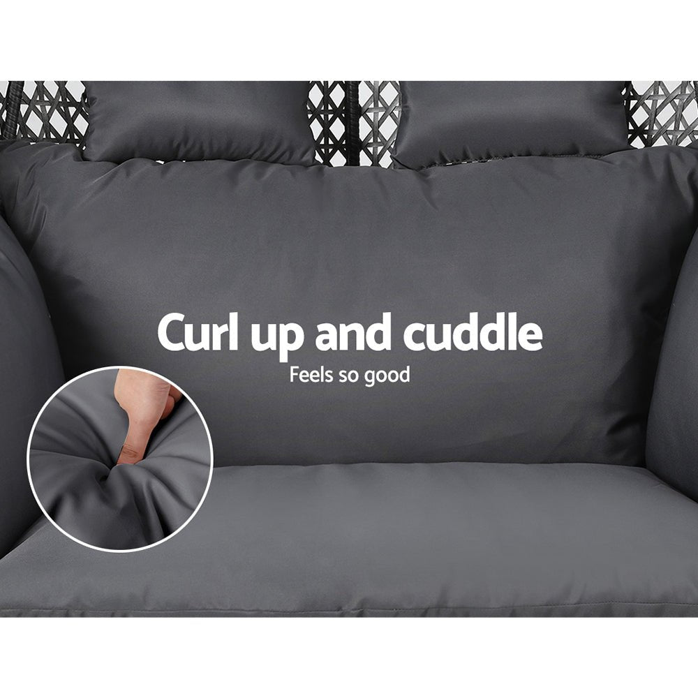 Outdoor Egg Swing Chair Hanging Pod Chair Wicker Cushion 2 Person Grey - Furniture > Outdoor > Outdoor Chairs - Rivercity House & Home Co. (ABN 18 642 972 209) - Affordable Modern Furniture Australia