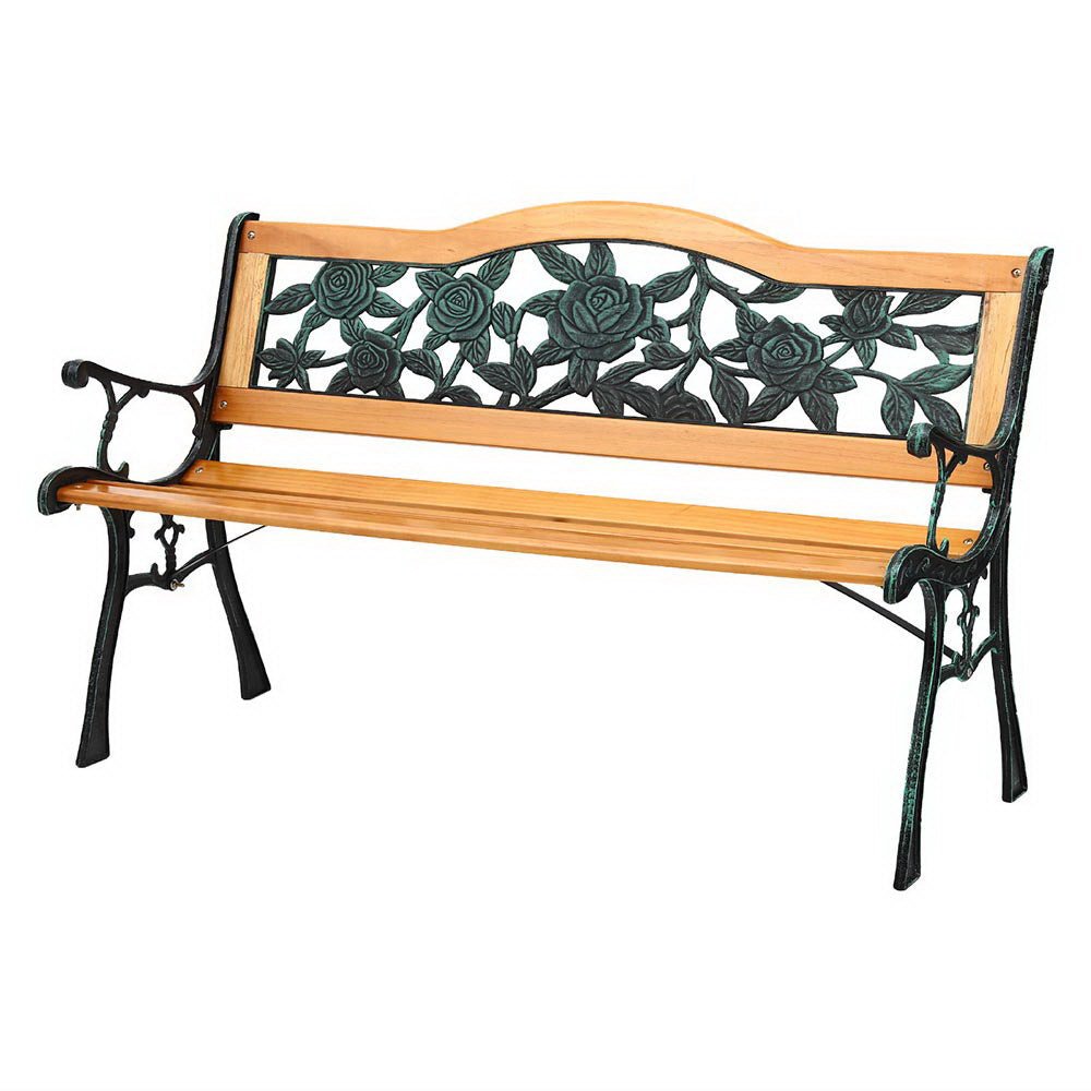 Outdoor Garden Bench Seat 126cm Wooden Cast Iron 3 Seater Patio Furniture - Furniture > Outdoor > Outdoor Benches - Rivercity House & Home Co. (ABN 18 642 972 209) - Affordable Modern Furniture Australia