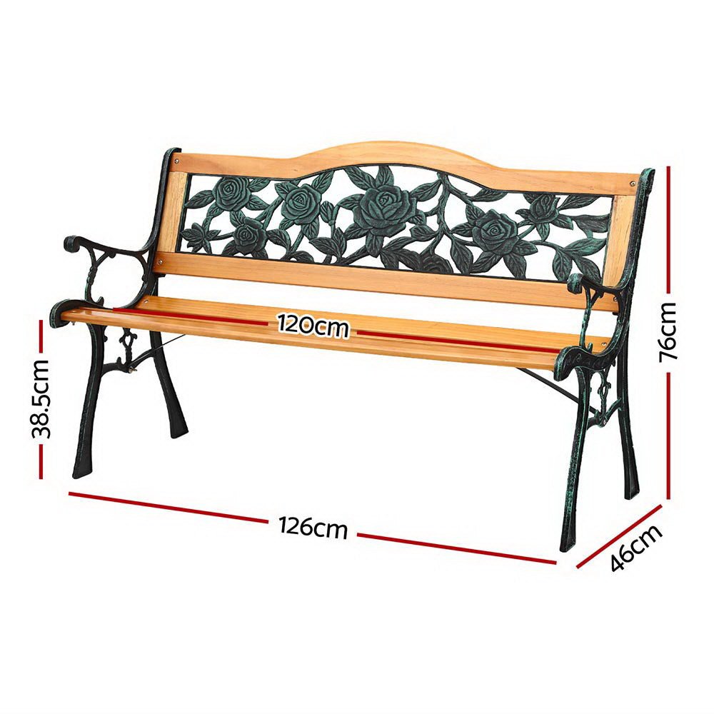 Outdoor Garden Bench Seat 126cm Wooden Cast Iron 3 Seater Patio Furniture - Furniture > Outdoor > Outdoor Benches - Rivercity House & Home Co. (ABN 18 642 972 209) - Affordable Modern Furniture Australia
