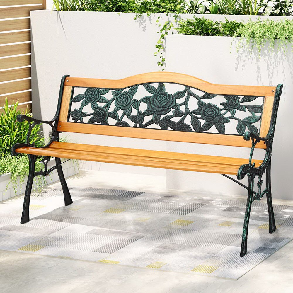 Outdoor Garden Bench Seat 126cm Wooden Cast Iron 3 Seater Patio Furniture - Furniture > Outdoor > Outdoor Benches - Rivercity House & Home Co. (ABN 18 642 972 209) - Affordable Modern Furniture Australia