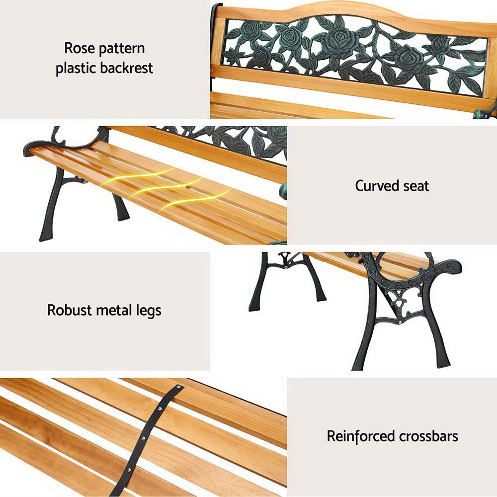 Outdoor Garden Bench Seat 126cm Wooden Cast Iron 3 Seater Patio Furniture - Furniture > Outdoor > Outdoor Benches - Rivercity House & Home Co. (ABN 18 642 972 209) - Affordable Modern Furniture Australia