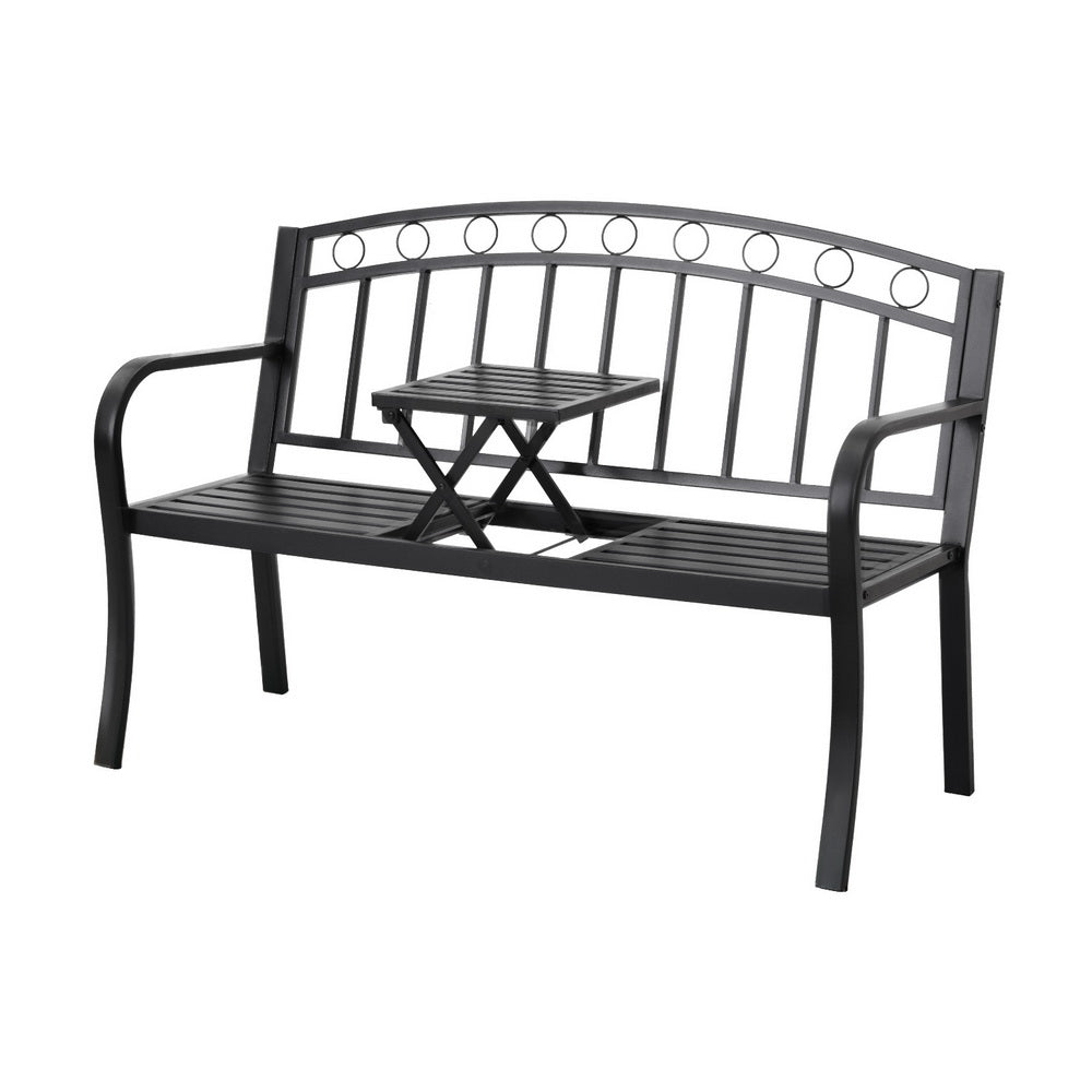 Outdoor Garden Bench Seat Loveseat Steel Foldable Table Patio Furniture Black - Furniture > Outdoor > Outdoor Benches - Rivercity House & Home Co. (ABN 18 642 972 209) - Affordable Modern Furniture Australia