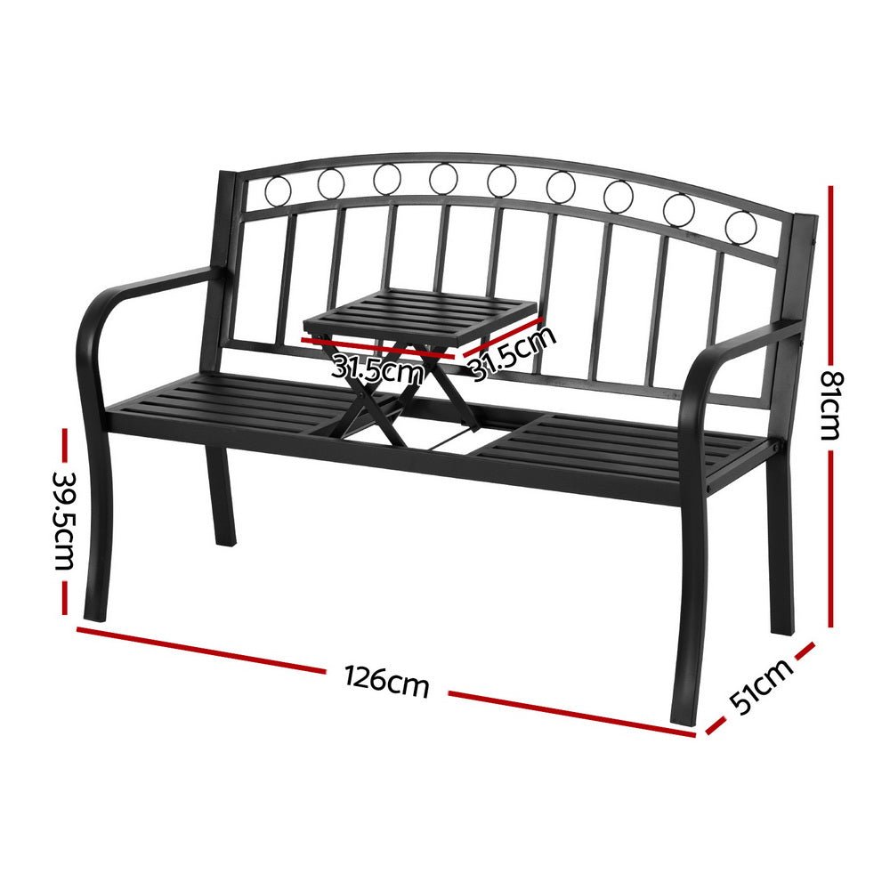 Outdoor Garden Bench Seat Loveseat Steel Foldable Table Patio Furniture Black - Furniture > Outdoor > Outdoor Benches - Rivercity House & Home Co. (ABN 18 642 972 209) - Affordable Modern Furniture Australia
