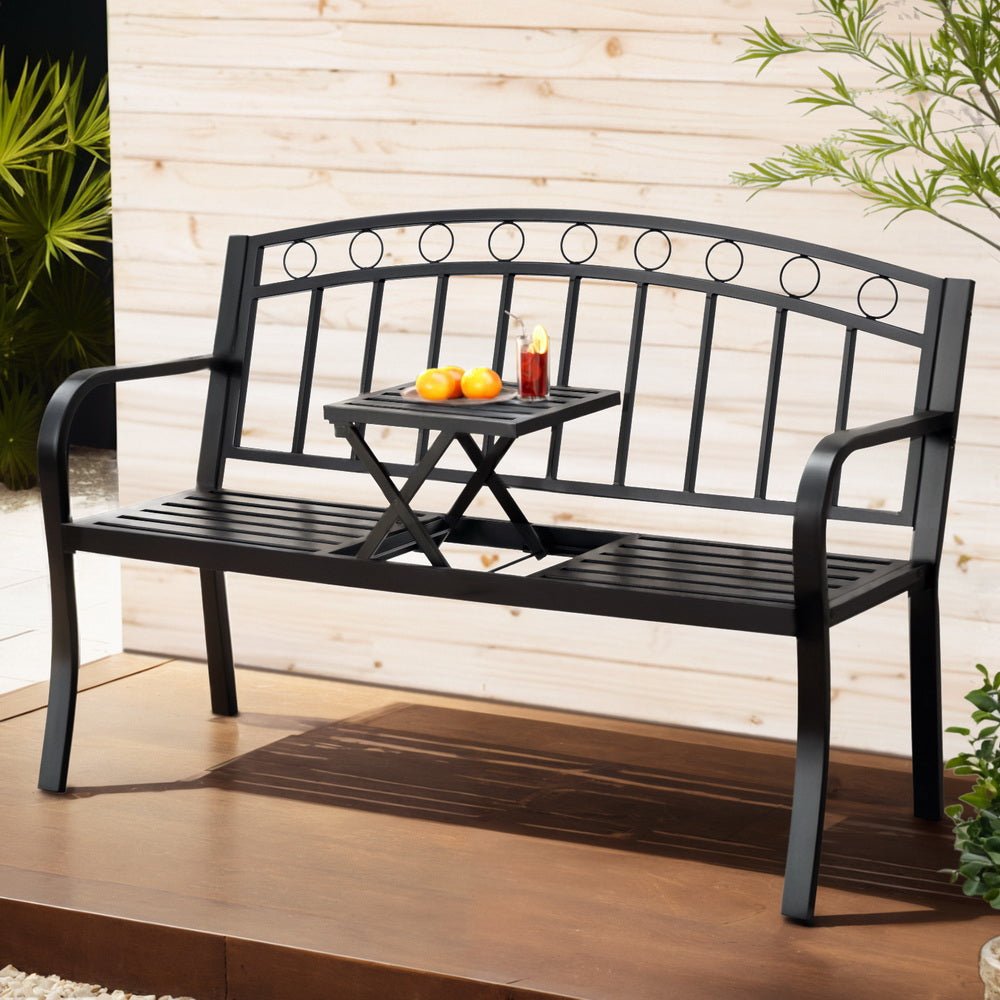 Outdoor Garden Bench Seat Loveseat Steel Foldable Table Patio Furniture Black - Furniture > Outdoor > Outdoor Benches - Rivercity House & Home Co. (ABN 18 642 972 209) - Affordable Modern Furniture Australia